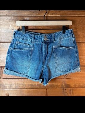 Anthropologie Banjara Utility Denim Short Shorts Blue High Rise Pockets 💕💙🌴
